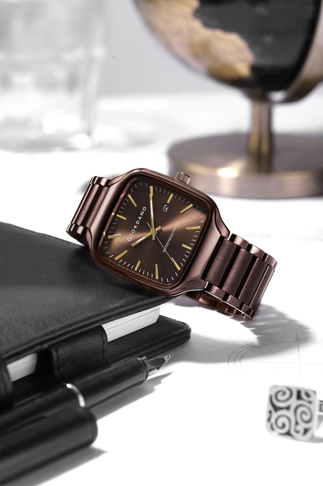 Giordano Analog Watch for Men – Square Dial, Stainless Steel Strap, Date Display, Water Resistant Classic Dress Watch | GZ-50163-55