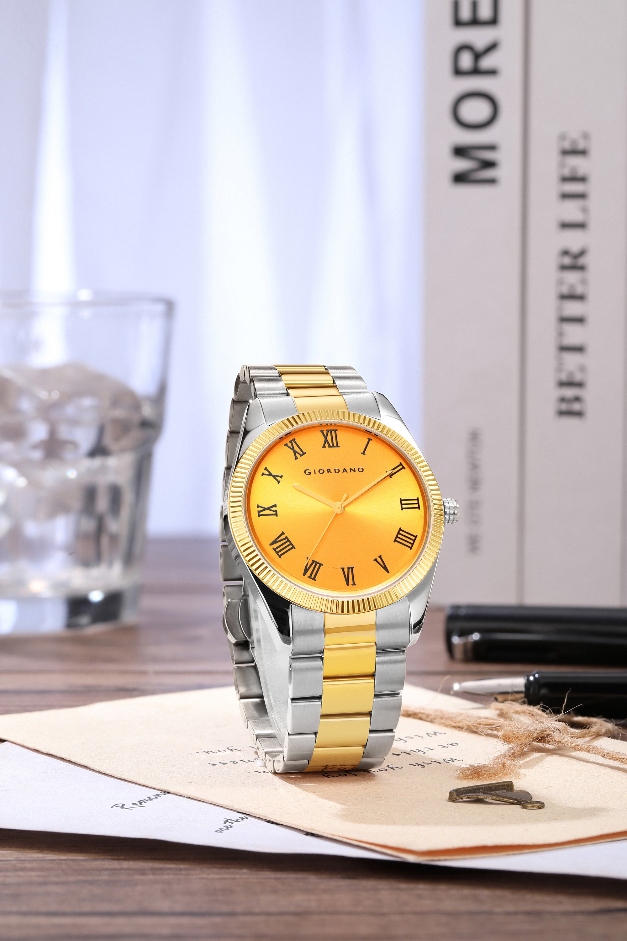 Giordano Analog Wrist Watch for Men Stylish Metal Strap with Water Resistant 3 Hand Mechanism for Men and Boys to Compliment Your Look/Ideal Gift for Male - GZ-50112-GZ-50112-11B