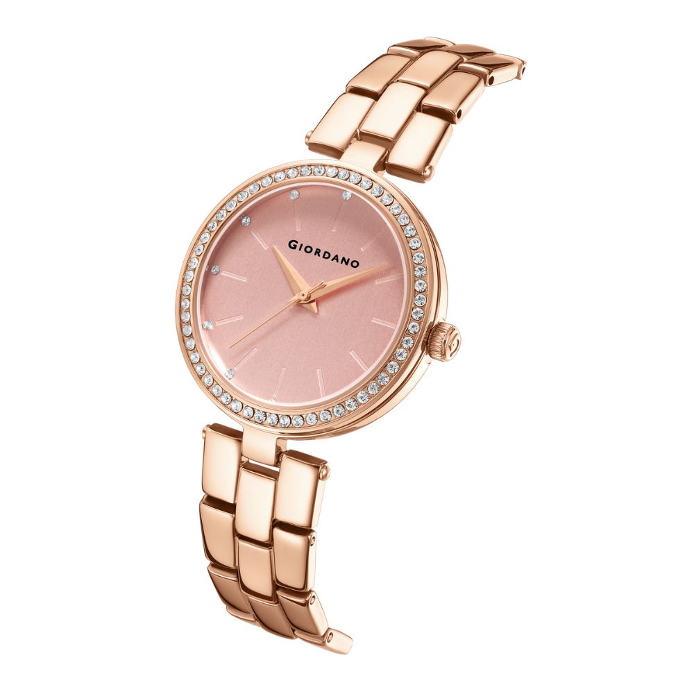 Giordano Analog Watch for Women with Diamond Studded Case and Metal Strap | A2079-33