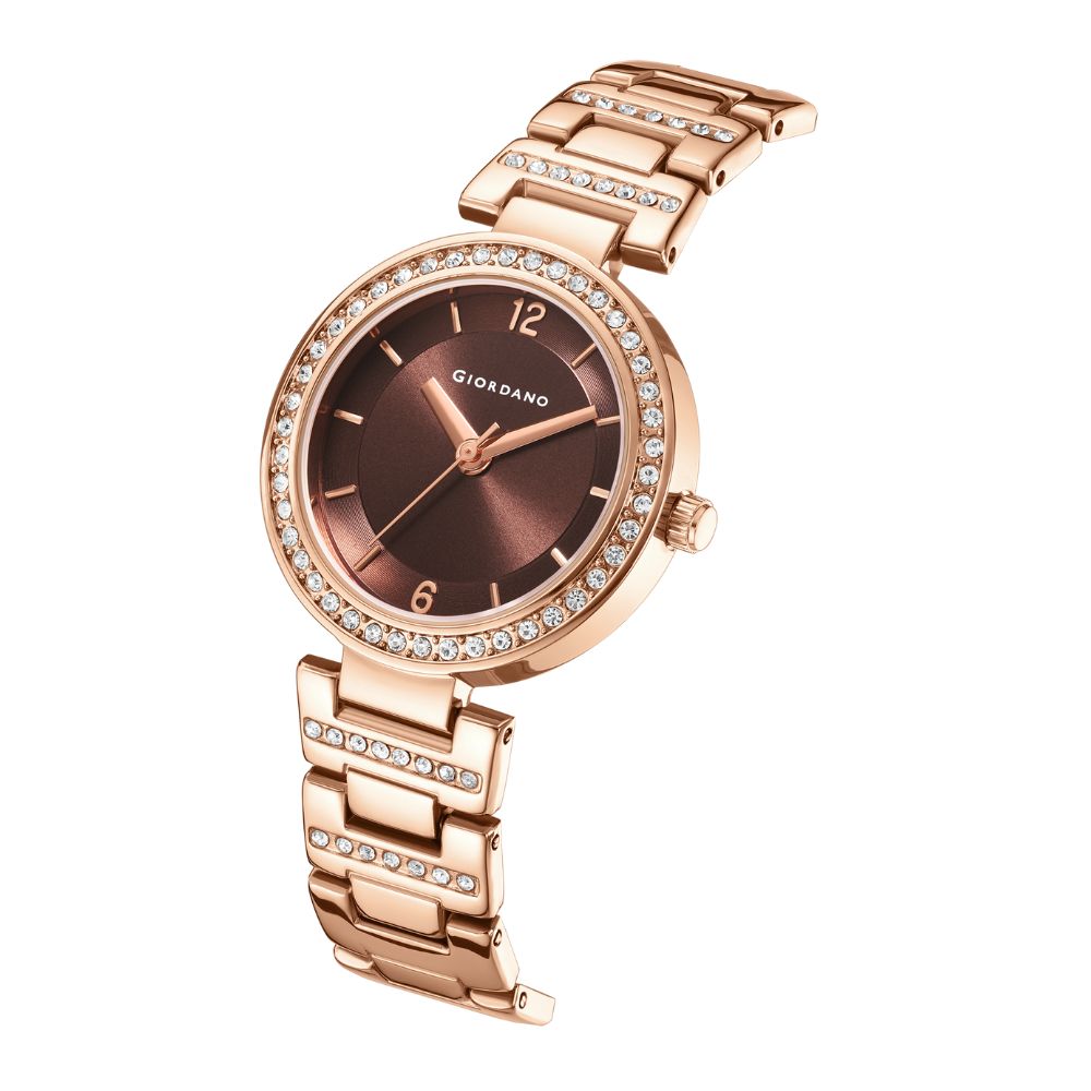 Giordano Eleganza Collection Analog Watch for Women with Diamond Studded Case and Urban Fashion Metal Strap Ladies Wrist Watch Gift for Women GD4051-33