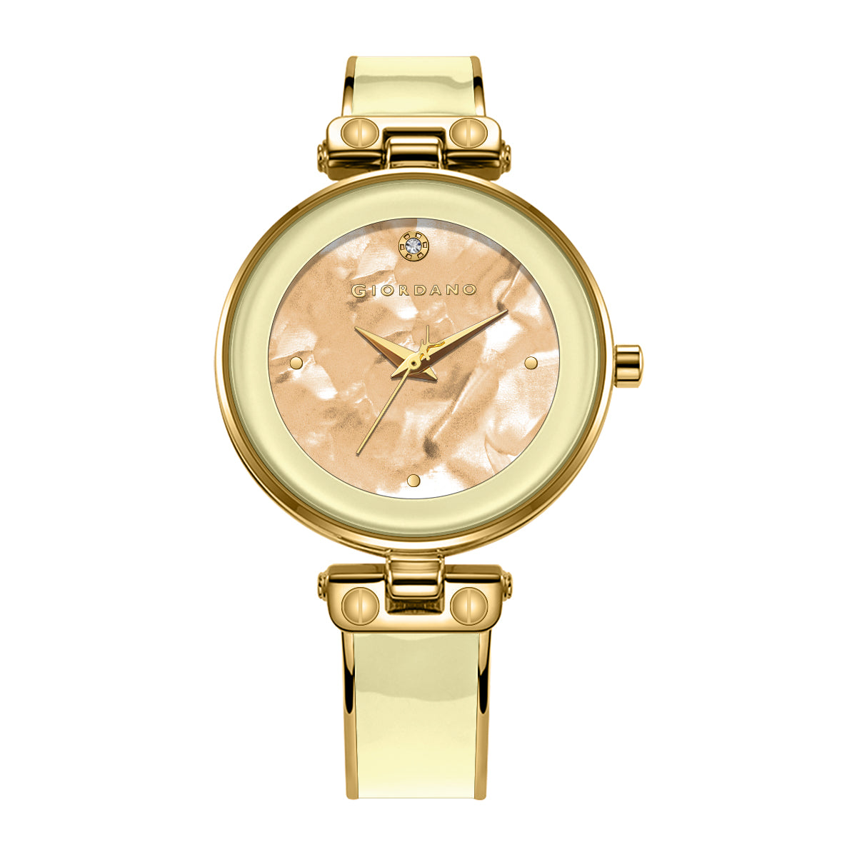 Giordano Designer Analog Watch for Women – Glossy Round Dial & Bracelet Style Stainless Steel Strap | GZ-60099-77