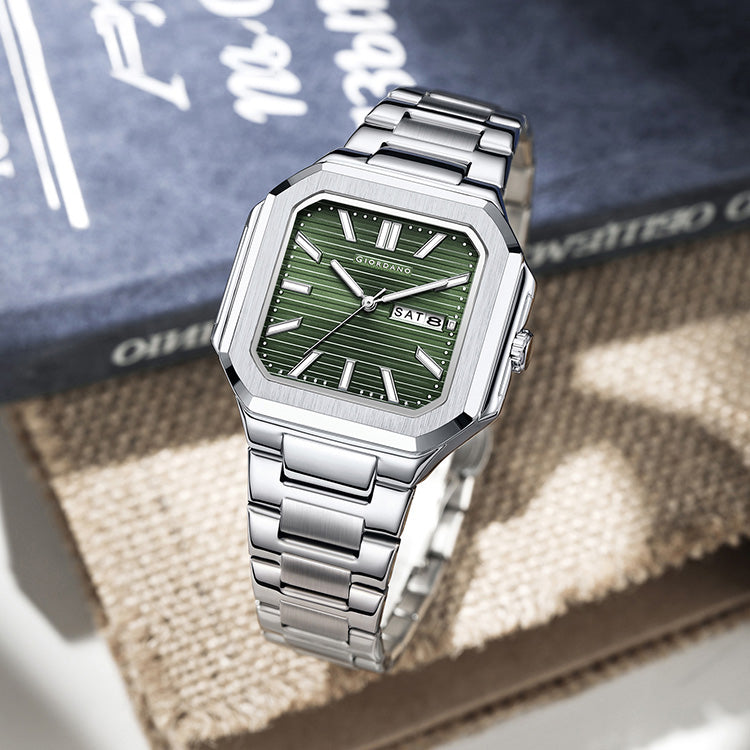 Giordano Square formal Watch for men – Textured Dial,Day & Date Display and Stylish stainless steel strap GZ-50140-33