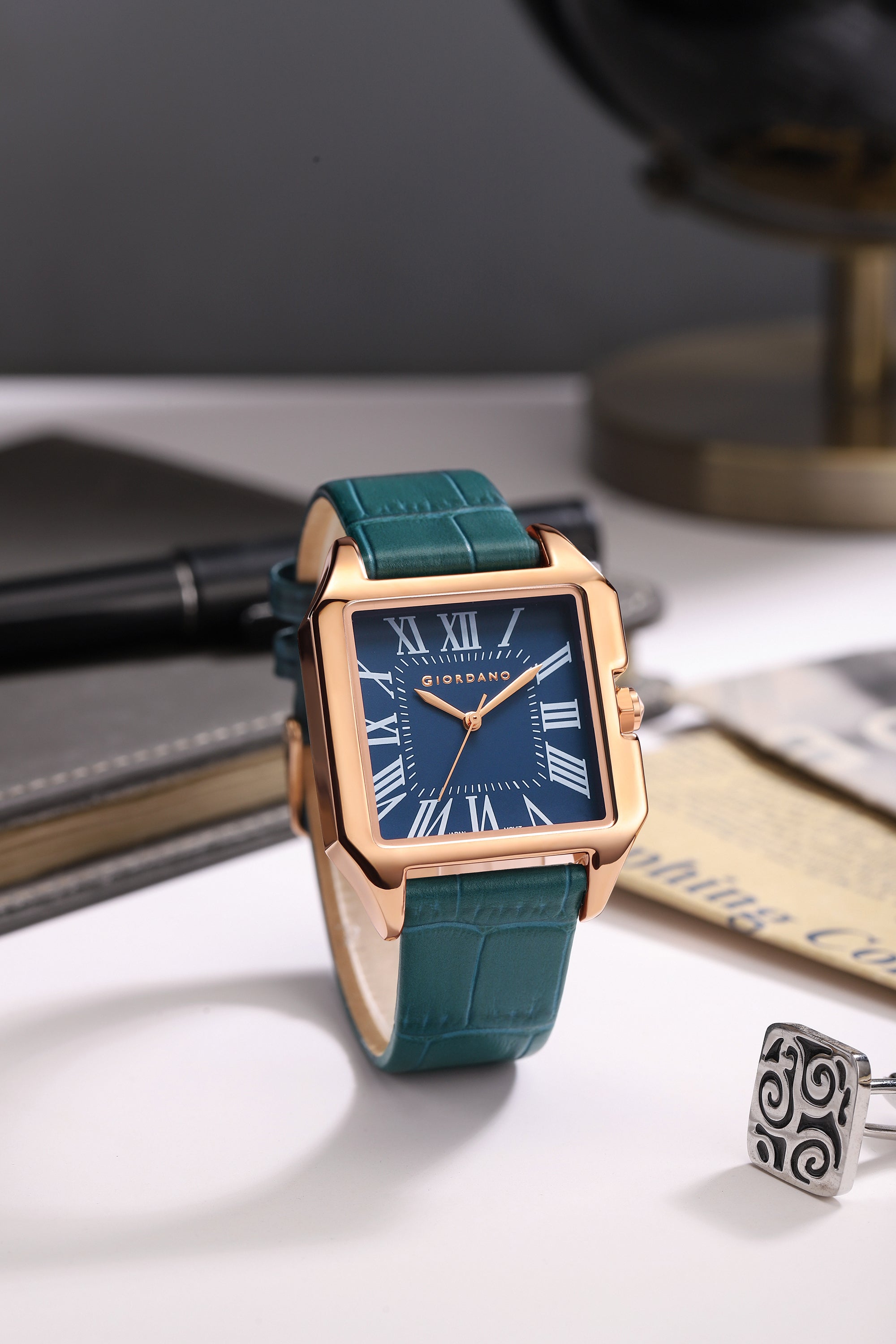 Giordano Vintage Square Watch for Women with Classic Roman Indices and Leather Strap - GZ-60080-01