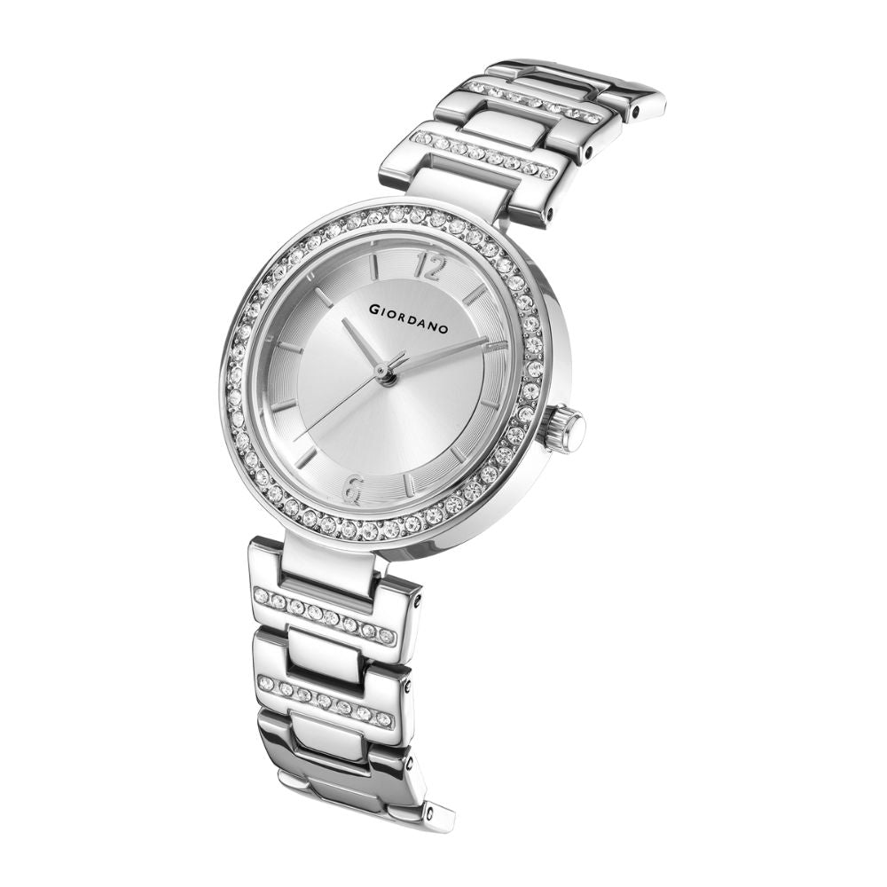 Giordano Eleganza Collection Analog Watch for Women with Diamond Studded Case and Urban Fashion Metal Strap Ladies Wrist Watch Gift for Women GD4051-11