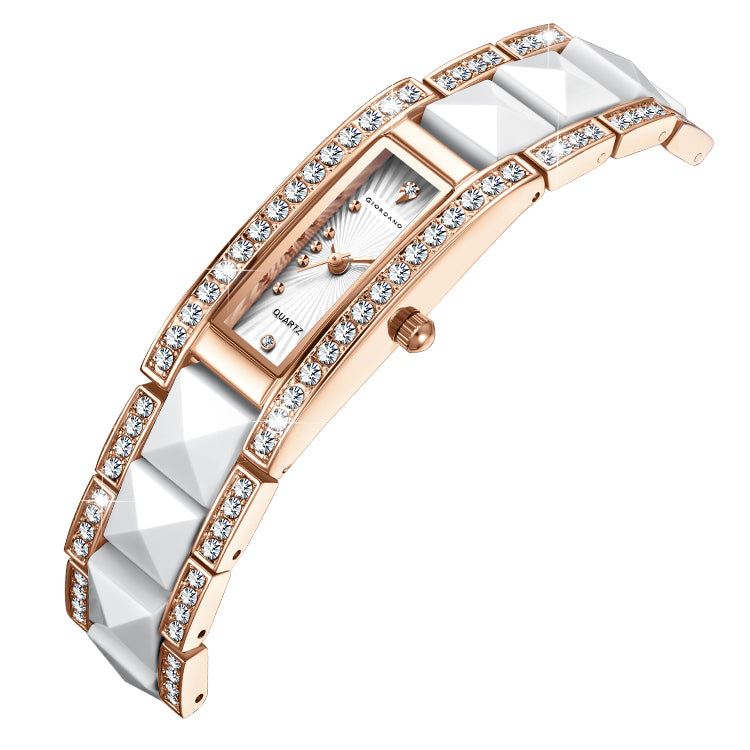 Giordano Luxury Crystal Studded Bracelet Watch for Women -  Elegant Rectangular Dial, Quartz Movement and stainless steel strap | GZ-60104-33