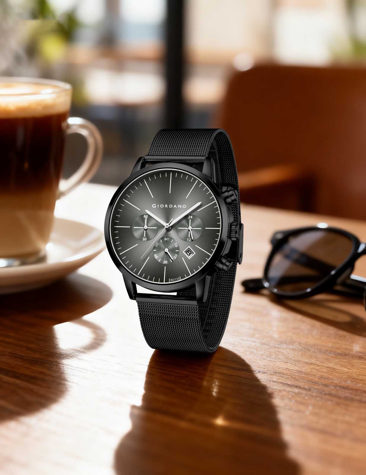 GIORDANO Formal Chronograph Watch for Men with Round Dial, Mesh Metal Strap, and Date Display - GZ-50183-11