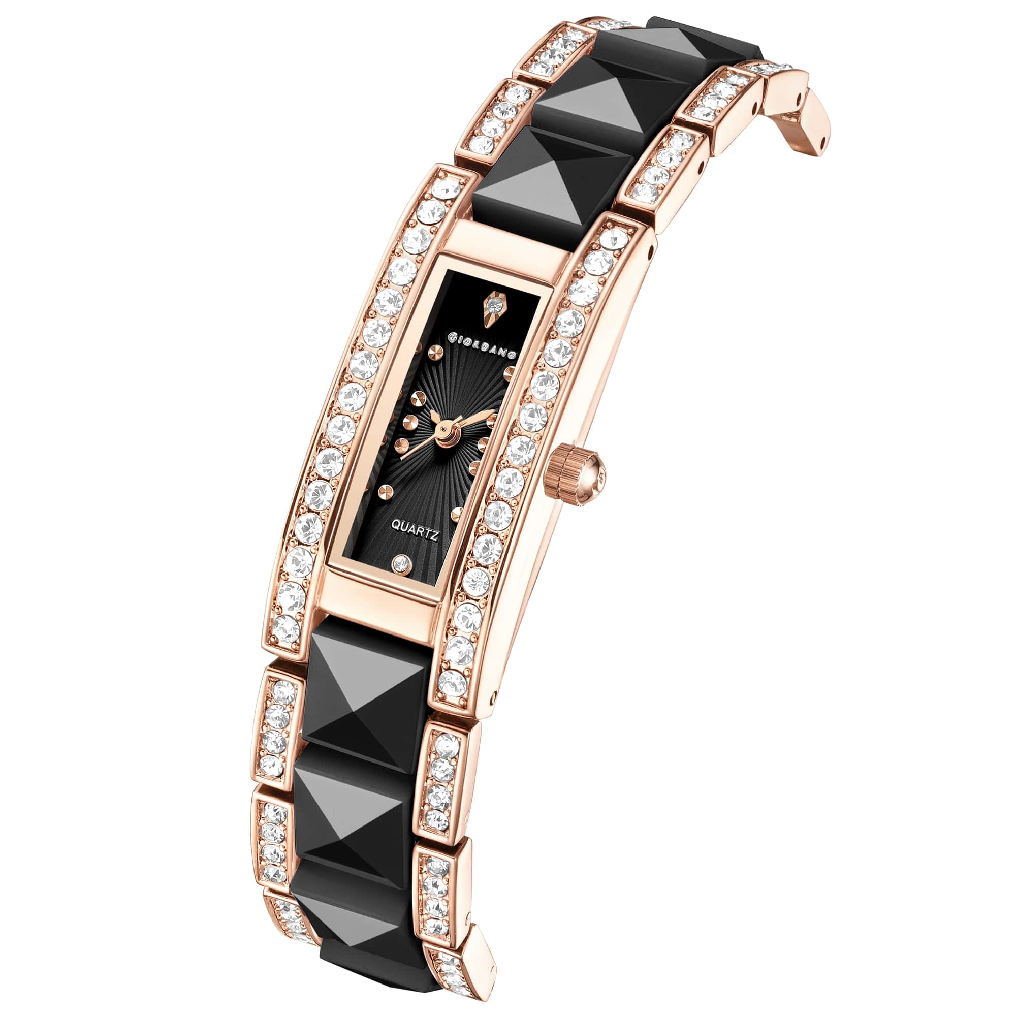 Giordano Luxury Crystal Studded Bracelet Watch for Women -  Elegant Rectangular Dial, Quartz Movement and stainless steel strap | GZ-60104-11