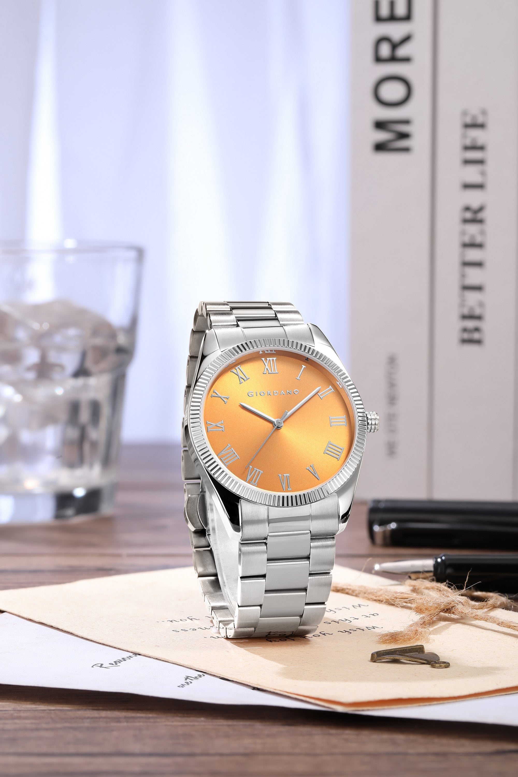 Giordano Analog Wrist Watch for Men Stylish Metal Strap with Water Resistant 3 Hand Mechanism for Men and Boys to Compliment Your Look/Ideal Gift for Male - GZ-50112-GZ-50112-11A