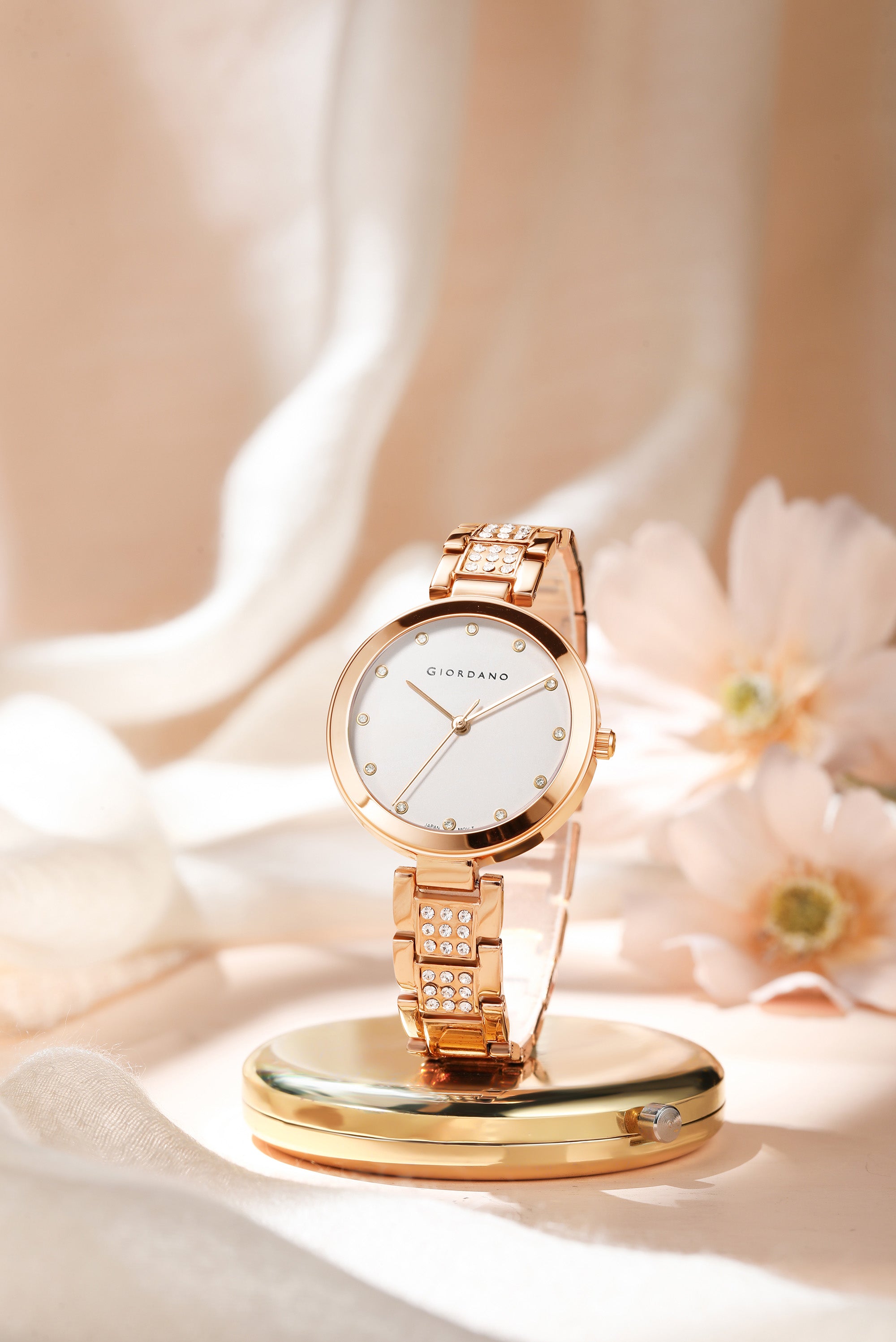 Giordano Eleganza Collection Analog Watch for Women with Crystal-Studded Strap & Diamond Indices- A2037-33