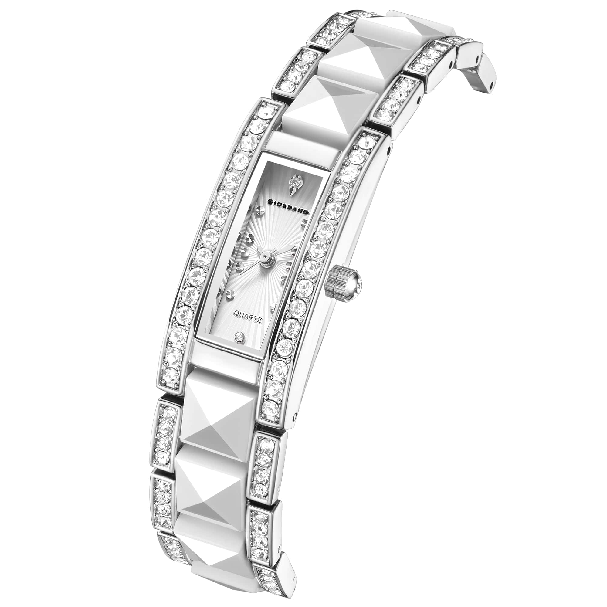 Giordano Luxury Crystal Studded Bracelet Watch for Women -  Elegant Rectangular Dial, Quartz Movement and stainless steel strap | GZ-60104-22