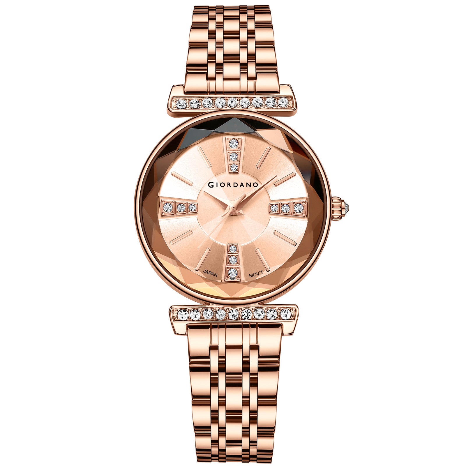 Giordano Stylish Diamond Studded Analog Wrist Watch for Women with Elegant Diamond Cut Glass and Glass Coated Stainless Steel Strap | GZ-60084-33