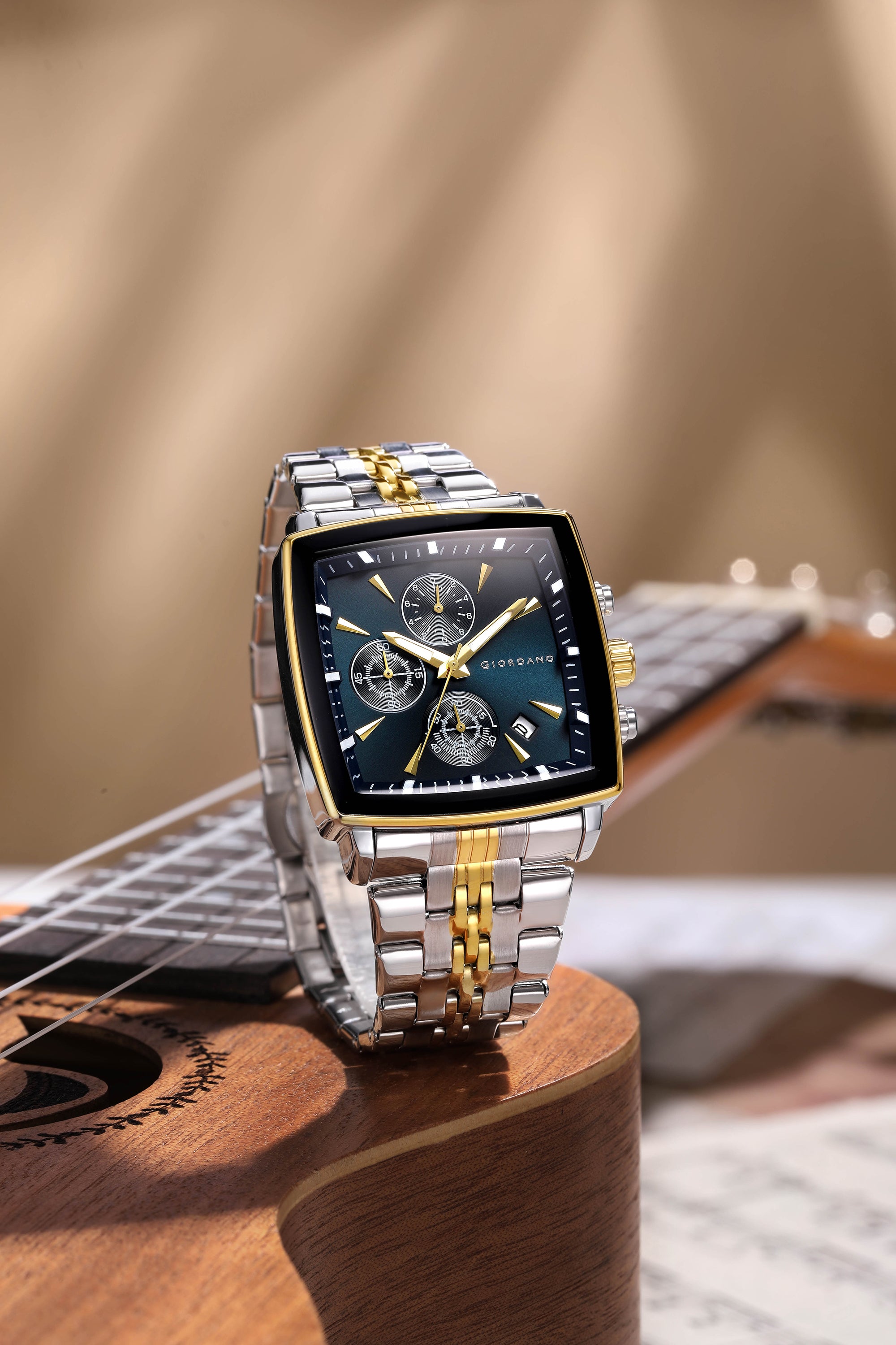 Giordano Multi Function Watch For Men With Square Blue Dial, Stainless Steel Strap And Date Display GZ-50138-44