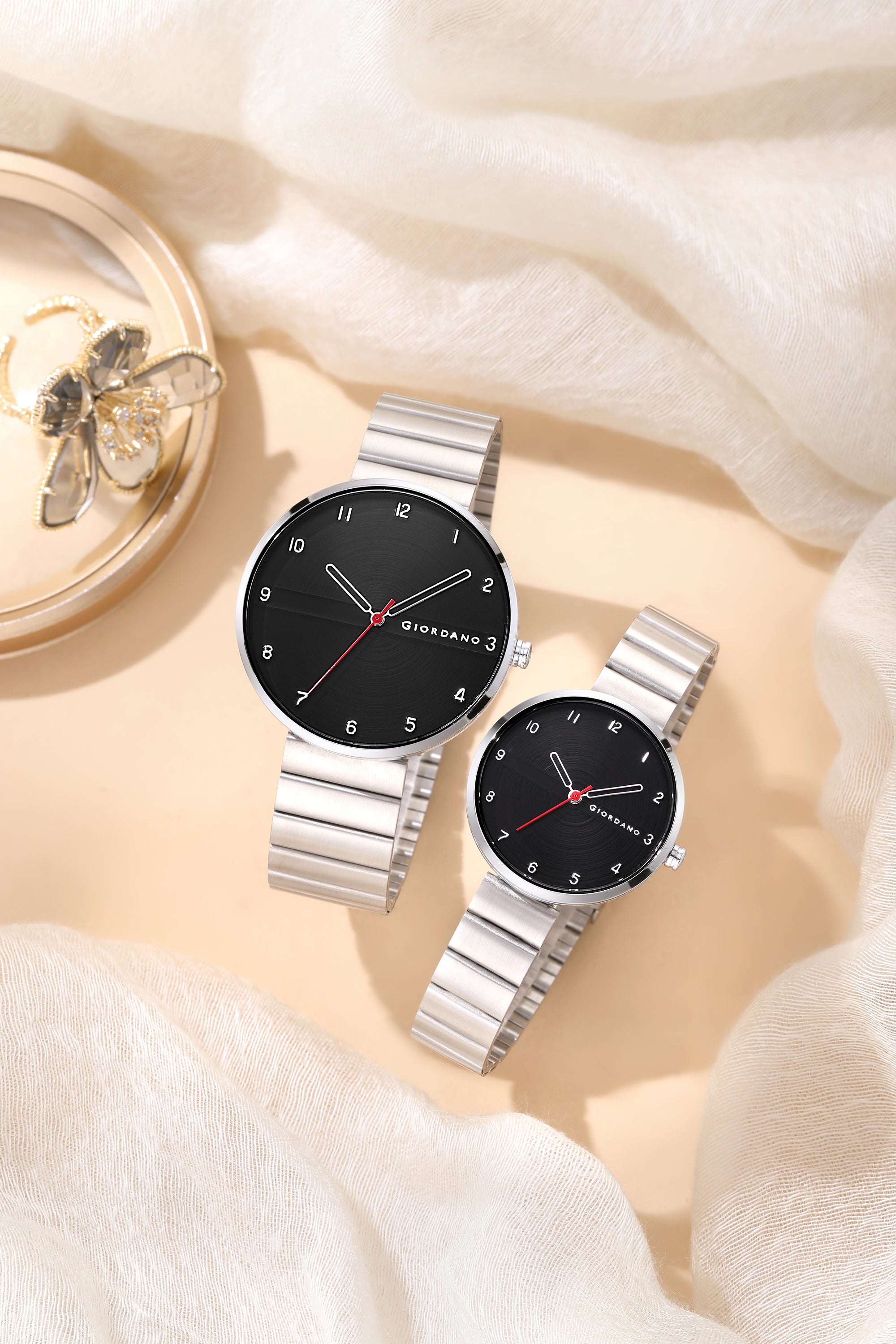 Giordano Analog Couple Watch Set – Elegant Dial with Stainless Steel Strap – His & Hers Matching Watches – Minimalist Unisex Design | GZ-992-SET-11