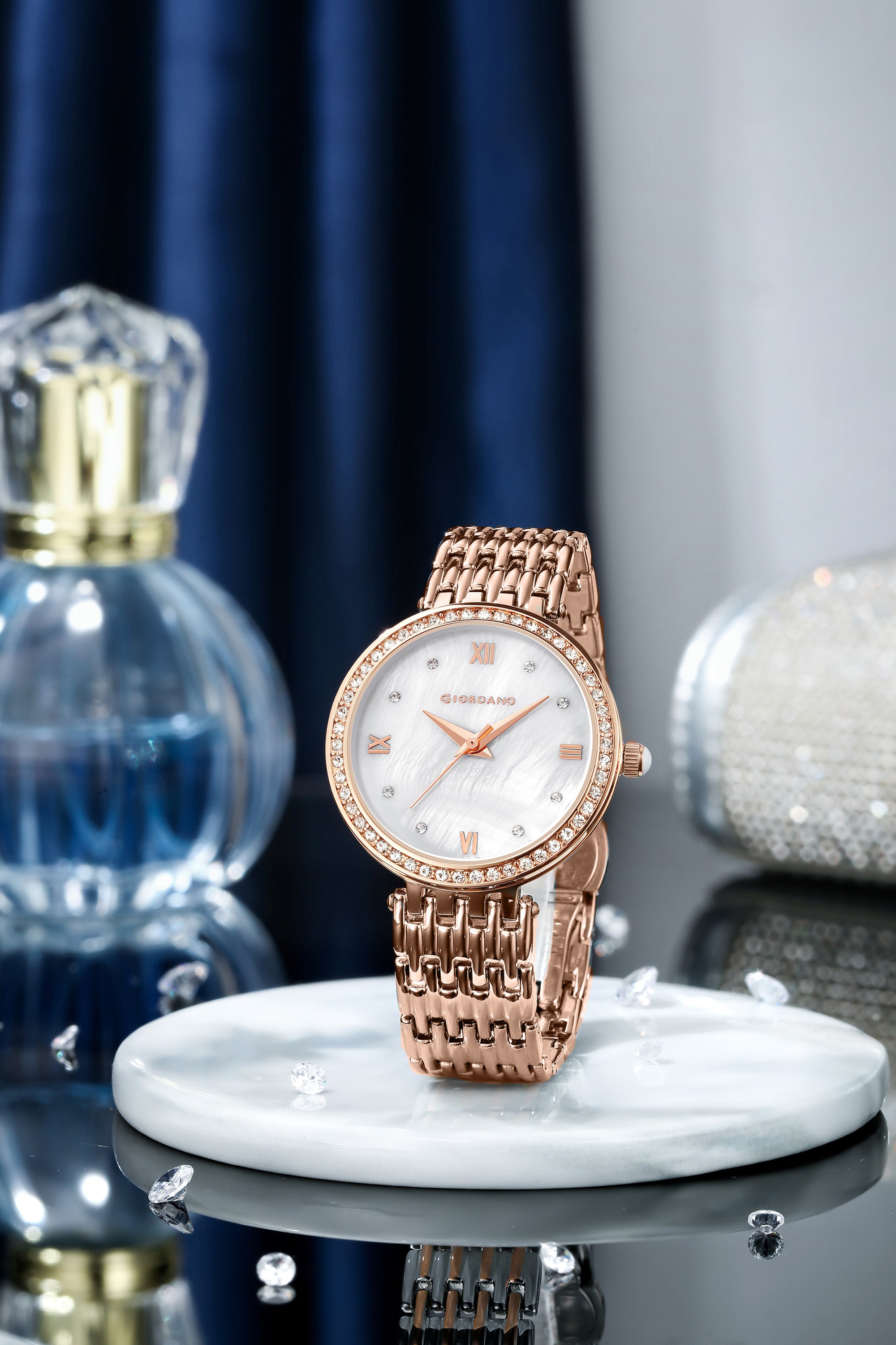 Giordano Analog Watch for Women with Stainless Steel Strap and Crystal Embellished Bezel, Roman Numerals | A2060-22