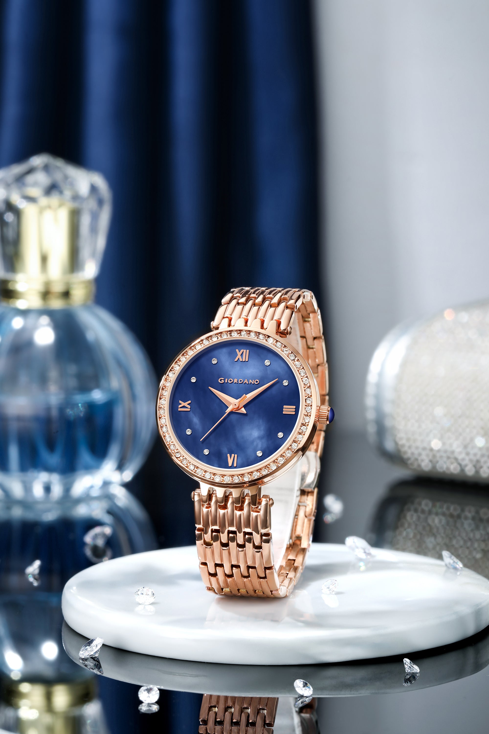 Giordano Analog Watch for Women with Stainless Steel Strap and Crystal Embellished Bezel, Roman Numerals | A2060-44