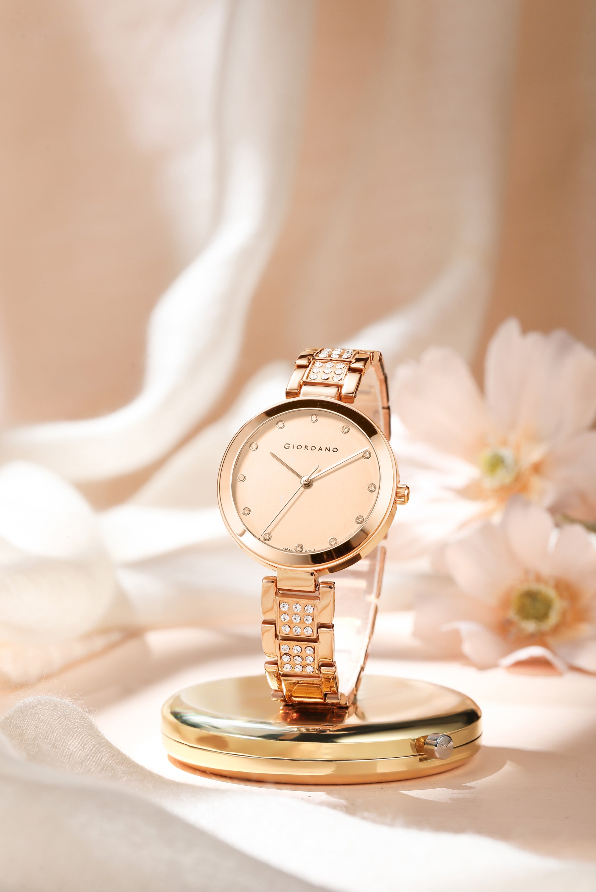 Giordano Eleganza Collection Analog Watch for Women with Crystal-Studded Strap & Diamond Indices-A2037-55