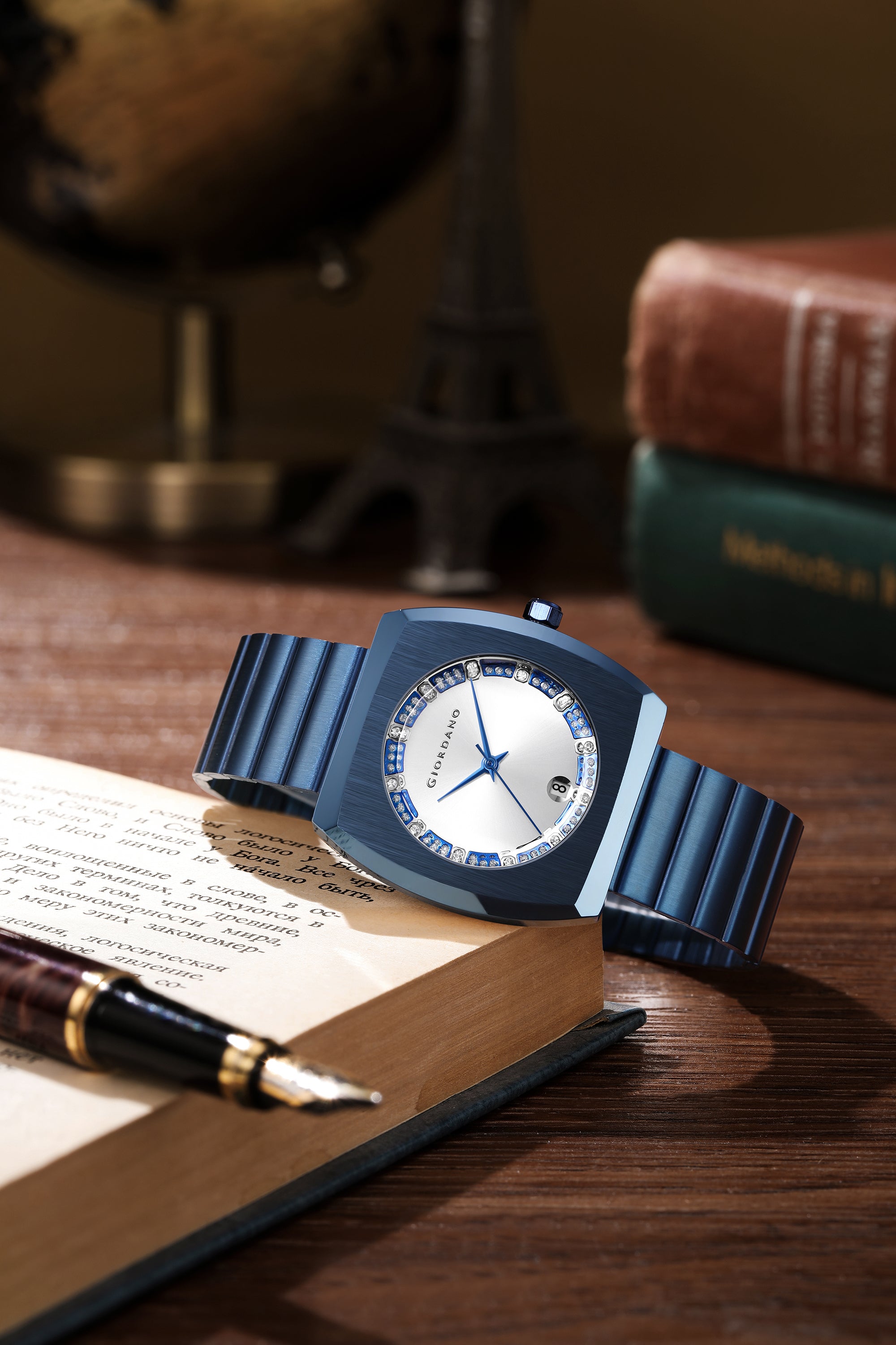 Giordano Square Analog Watch for men –  Sunray gloss Dial with Crystal Hour Markers, Date Display & Stainless Steel Strap – Stylish Luxury Timepiece | GZ-50155-33