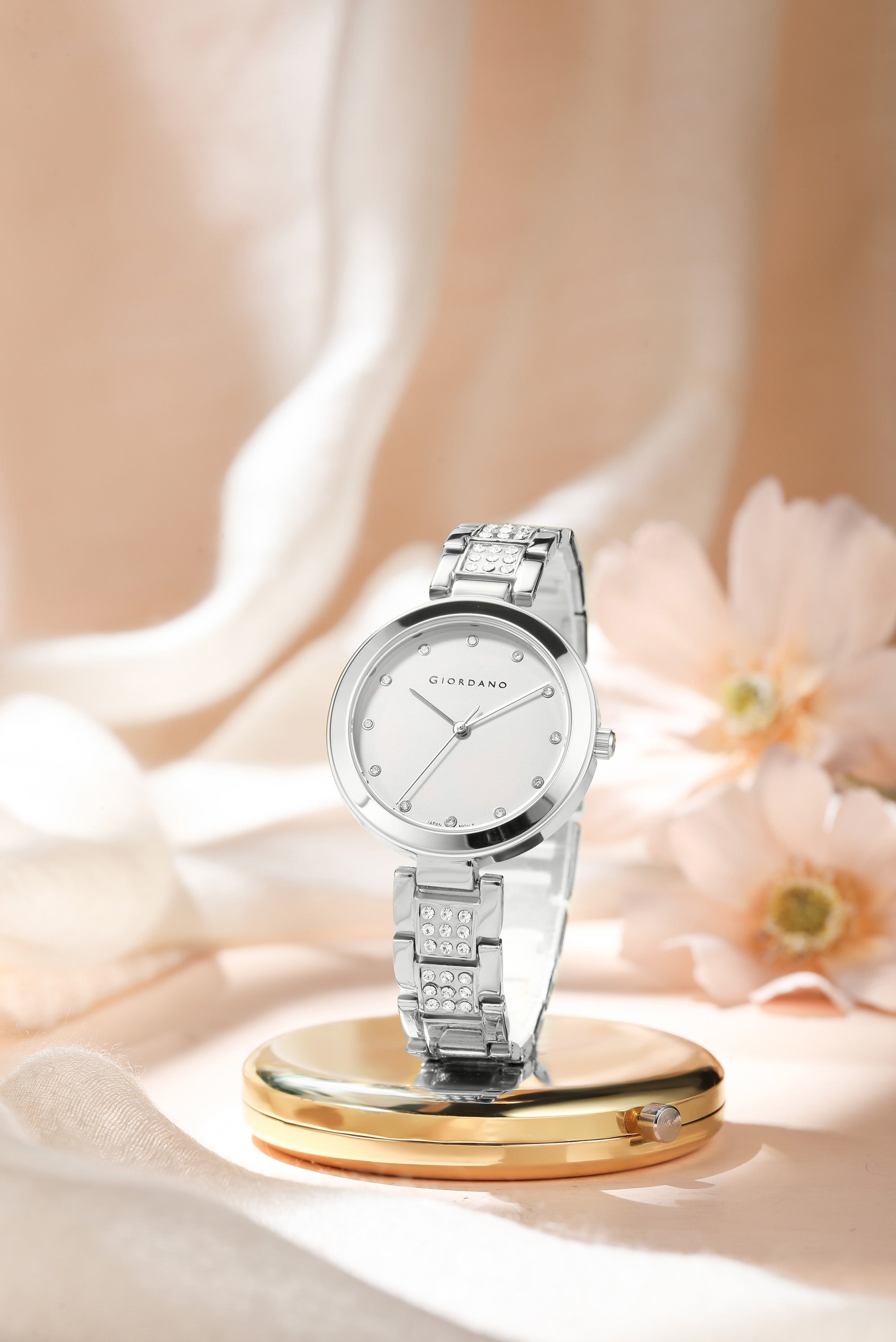 Giordano Eleganza Collection Analog Watch for Women with Crystal-Studded Strap & Diamond Indices-A2037-11