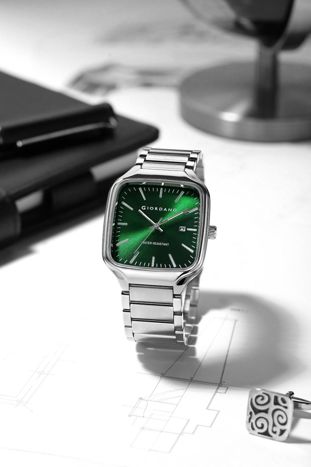 Giordano Analog Watch for Men – Square Dial, Stainless Steel Strap, Date Display, Water Resistant Classic Dress Watch | GZ-50163-33