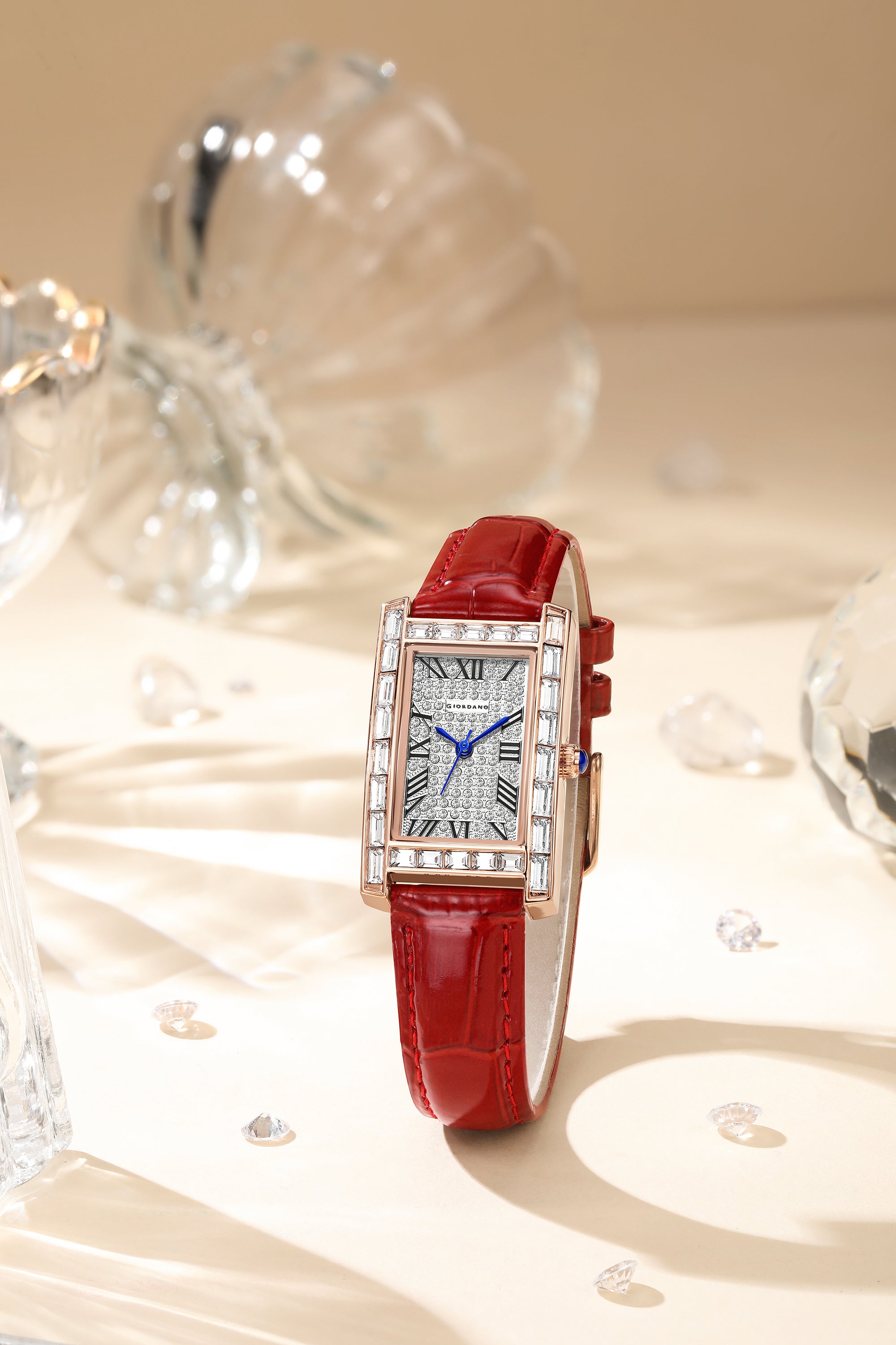 Giordano Rectangular Dress Watch for women with Crystal Bezel, roman indiced and Sparkling Dial | GZ-60119-01