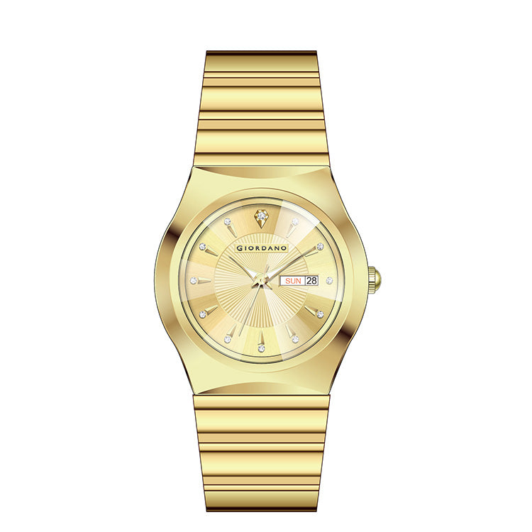 Giordano Analog Pair Watch For Unisex With Round Dial, Crystal Indices , Date Display And Stainless Steel Strap GZ-990-SET-11