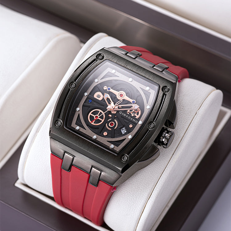 Giordano Sqaure Analog Casual Sporty Watch for Men – Mechanical-Inspired Dial, Date Display, Quartz Movement and Comfortable Silicone Strap | GZ-50151-02