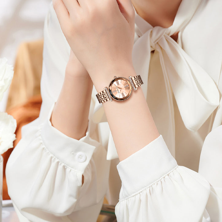 Giordano Stylish Diamond Studded Analog Wrist Watch for Women with Elegant Diamond Cut Glass and Glass Coated Stainless Steel Strap | GZ-60084-33