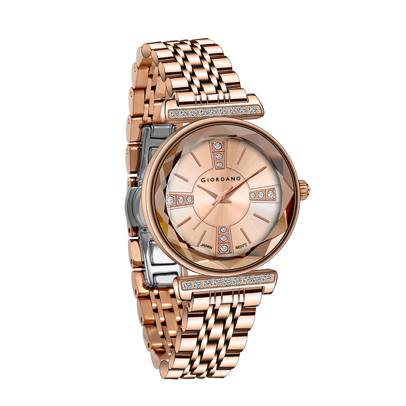Giordano Stylish Diamond Studded Analog Wrist Watch for Women with Elegant Diamond Cut Glass and Glass Coated Stainless Steel Strap | GZ-60084-33