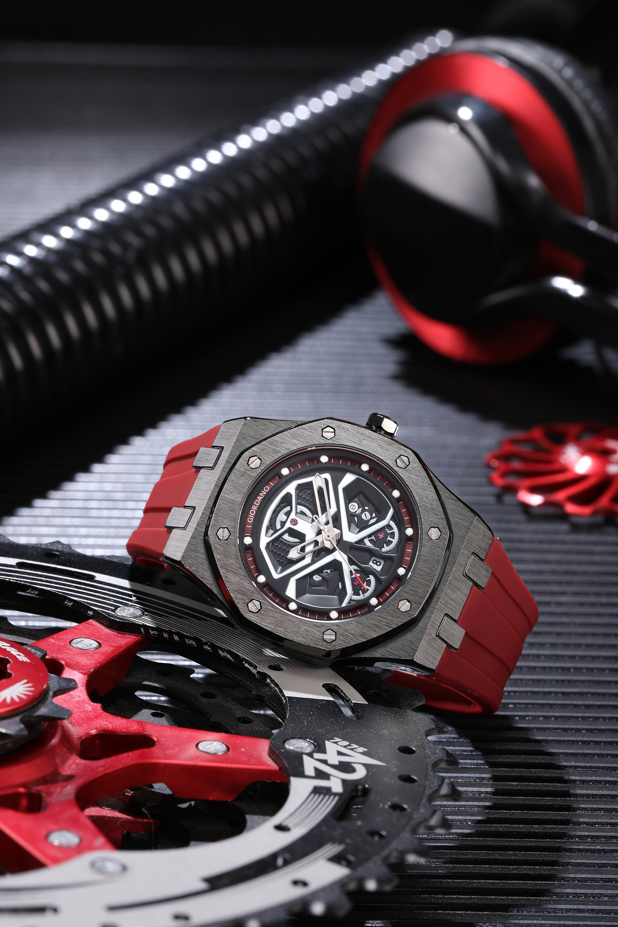 Giordano Skeleton style Dial Analog Watch for Men– Luxury Sport Watch with Silicone Strap & Brushed Metal Case – Bold & Modern Design | GZ-50146-04