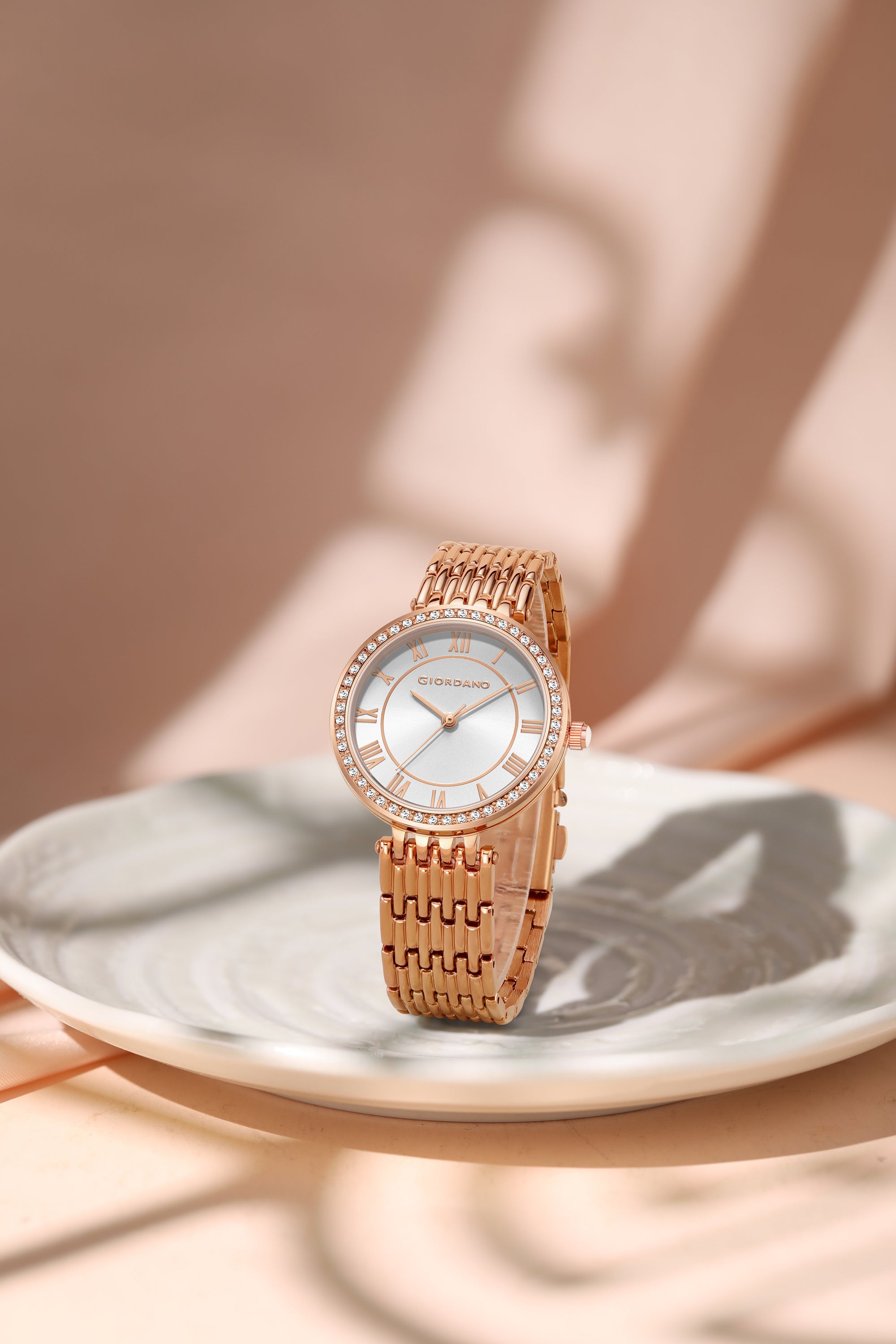 Giordano Eleganza Collection Watch for Women with Stainless Steel Strap and Crystal Embellished Bezel, Roman Numerals-A2083-22