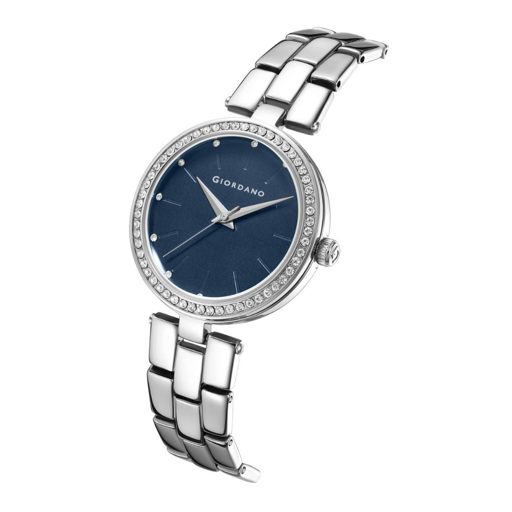 Giordano Analog Watch for Women with Diamond Studded Case and Metal Strap | A2079-44