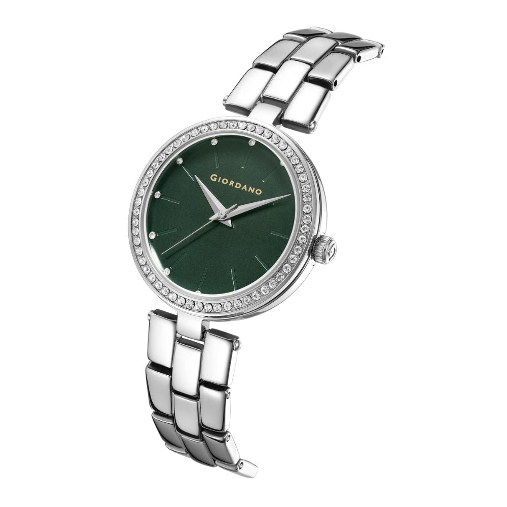 Giordano Analog Watch for Women with Diamond Studded Case and Metal Strap | A2079-55