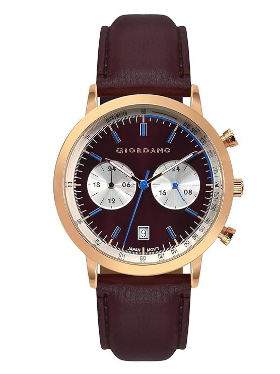Giordano Analog Stylish Multi-Functional Watch for Men with Round Shape dial, Japanese Quartz and Leather Strap | GZ-50089-03