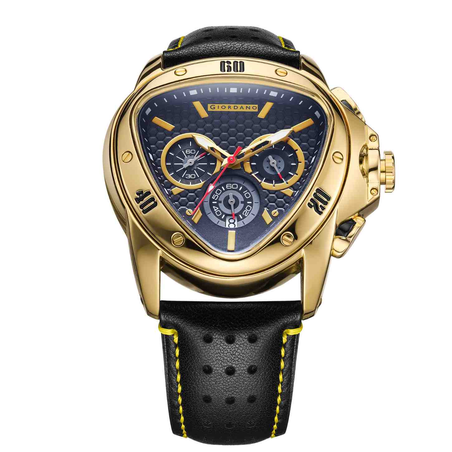 Giordano Multi Function Watch For Men -Unique Triangle Dial, Dual-Date Display With Leather Strap GZ-50132-04