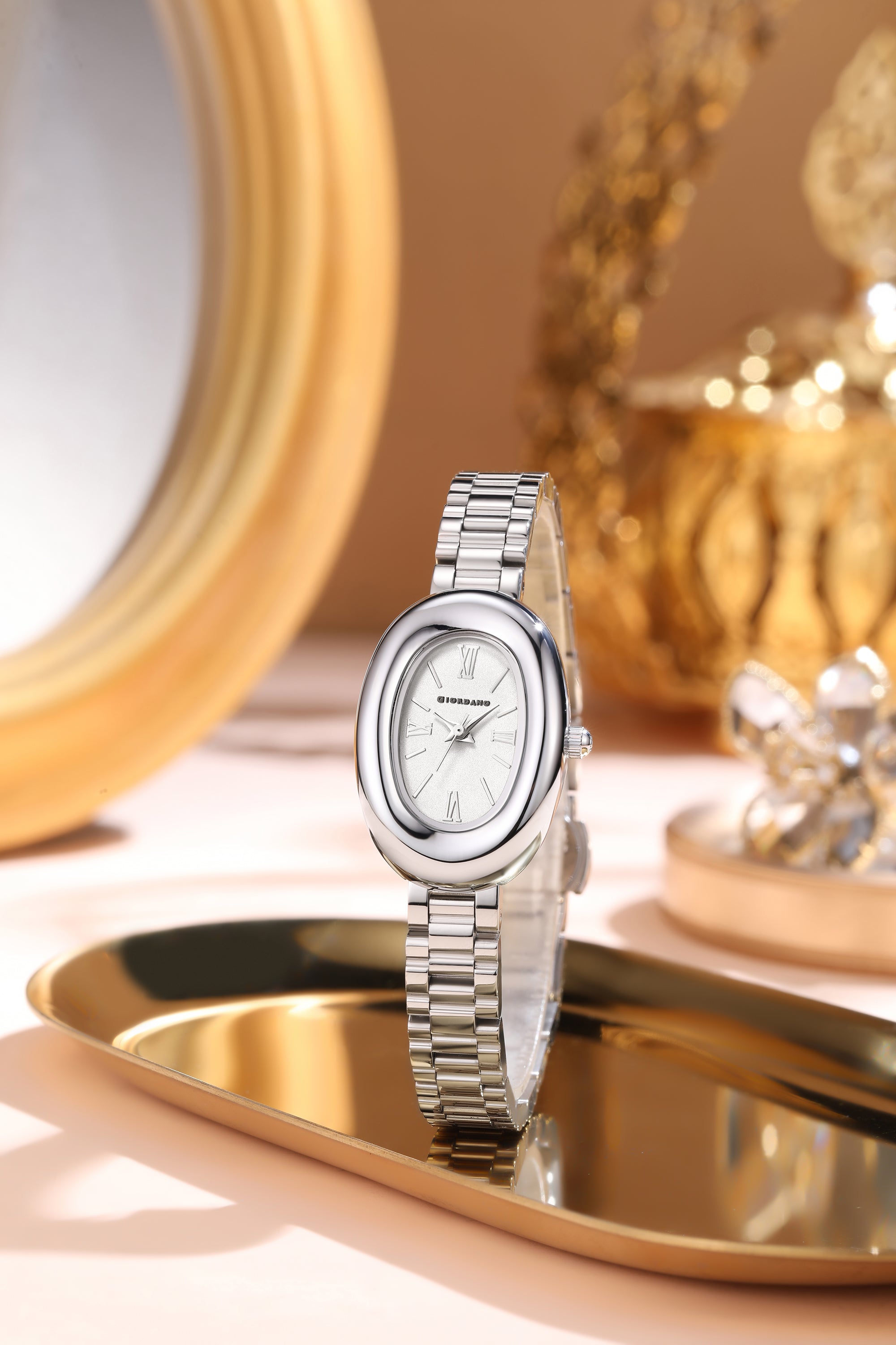 Giordano Oval Shape Dial Watch for Women – Elegant Roman Numerals, Stainless Steel Strap, Sleek Analog Design | GZ-60115-11