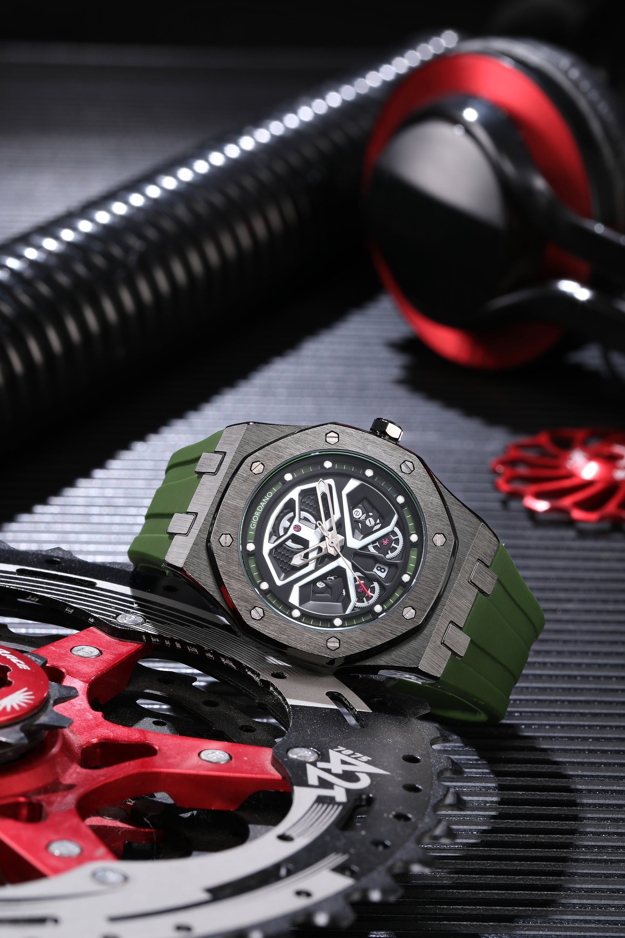 Giordano Skeleton style Dial Analog Watch for Men– Luxury Sport Watch with Silicone Strap & Brushed Metal Case – Bold & Modern Design | GZ-50146-03