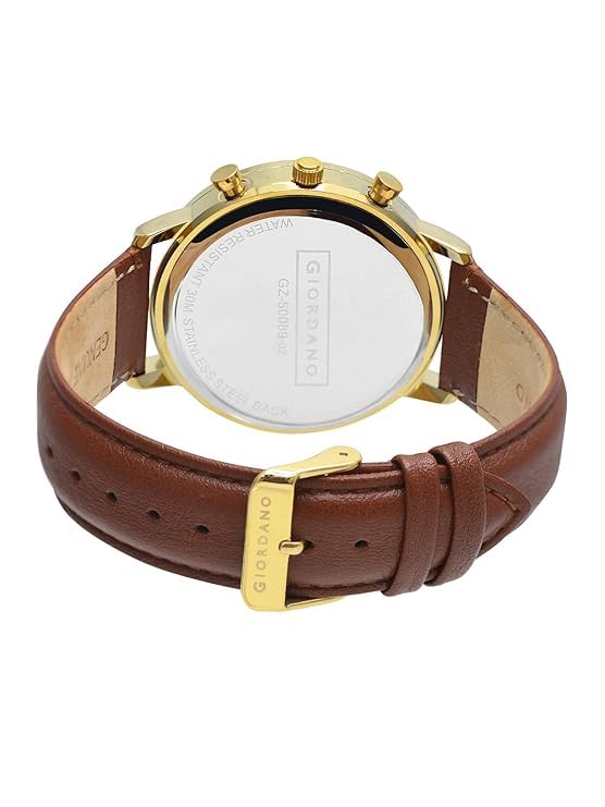Giordano Analog Stylish Multi-Functional Watch for Men with Round Shape dial, Japanese Quartz and Leather Strap | GZ-50089-02