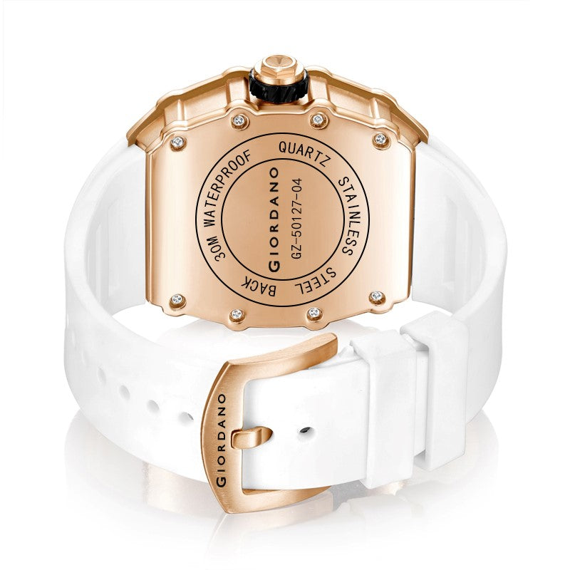 Giordano Analog Watch for Men - Skeleton-Style Dial | Brushed Steel Case with Silicone Strap | GZ-50127-04