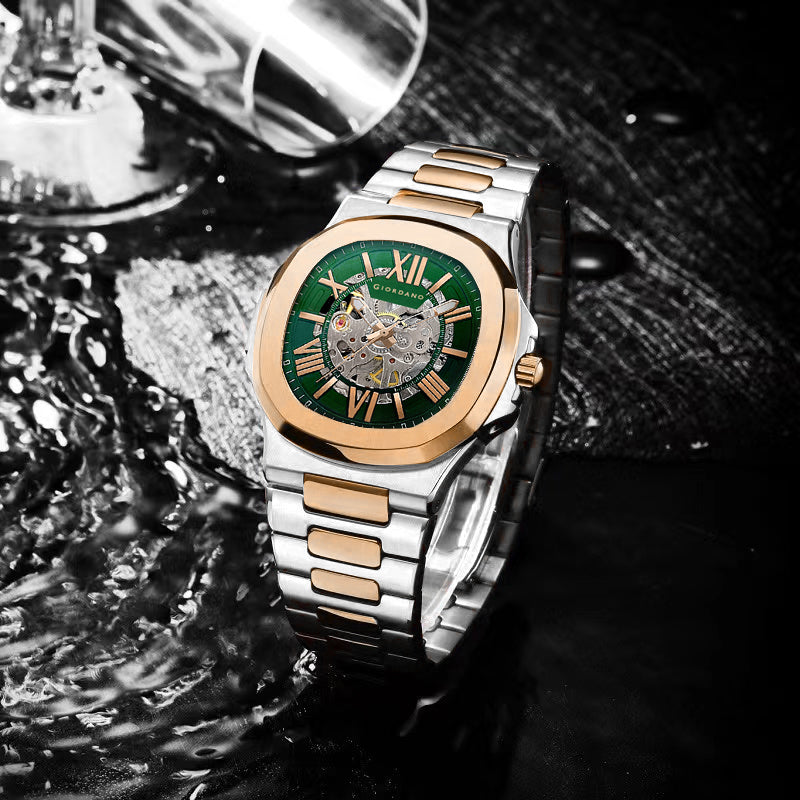 Giordano Dual-Tone Skeleton Automatic Stainless Steel Watch for Men with Luxurious Gold Accent Case | GZ-50114-33