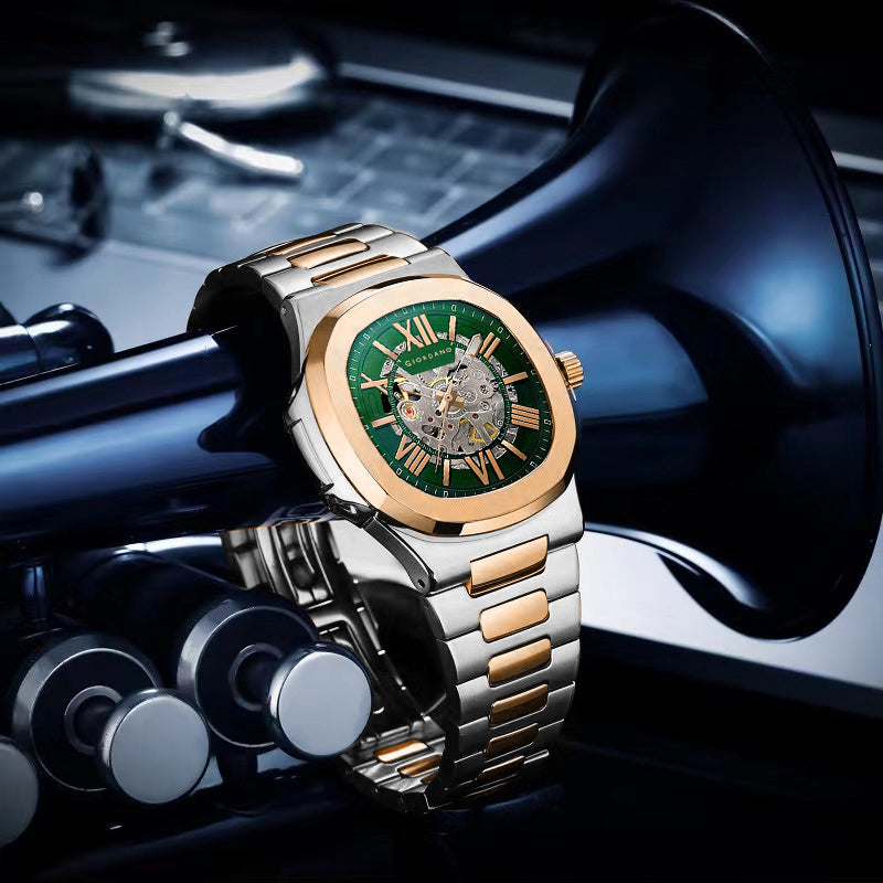 Giordano Dual-Tone Skeleton Automatic Stainless Steel Watch for Men with Luxurious Gold Accent Case | GZ-50114-33