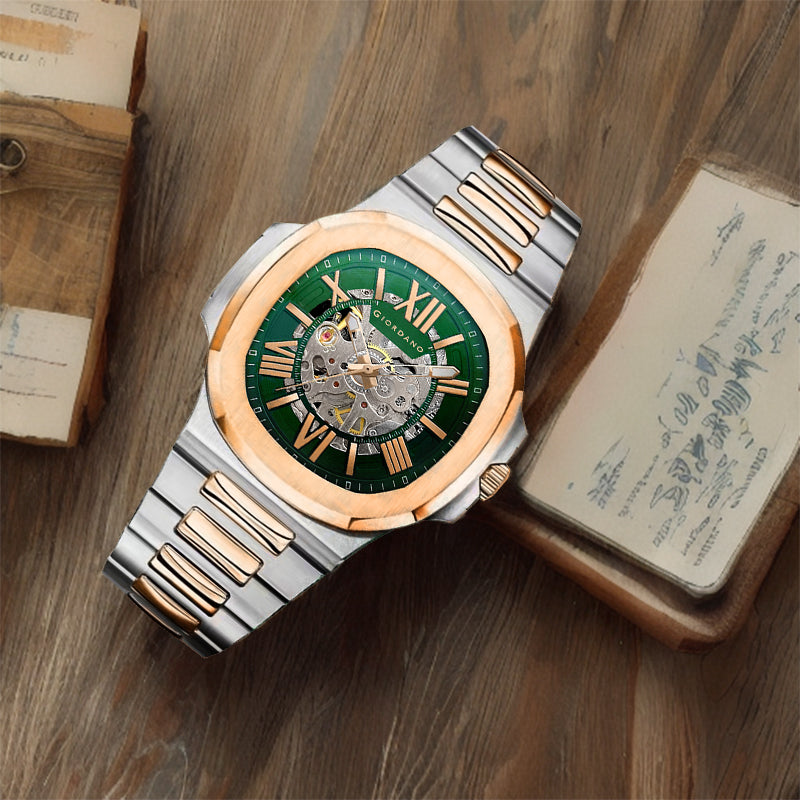 Giordano Dual-Tone Skeleton Automatic Stainless Steel Watch for Men with Luxurious Gold Accent Case | GZ-50114-33