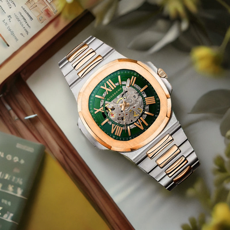 Giordano Dual-Tone Skeleton Automatic Stainless Steel Watch for Men with Luxurious Gold Accent Case | GZ-50114-33