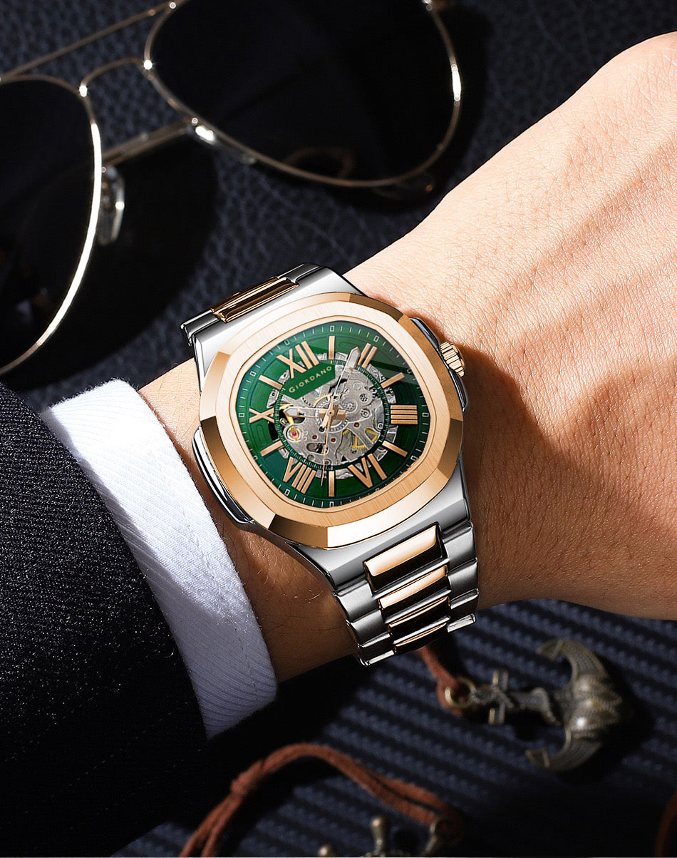 Giordano Dual-Tone Skeleton Automatic Stainless Steel Watch for Men with Luxurious Gold Accent Case | GZ-50114-33