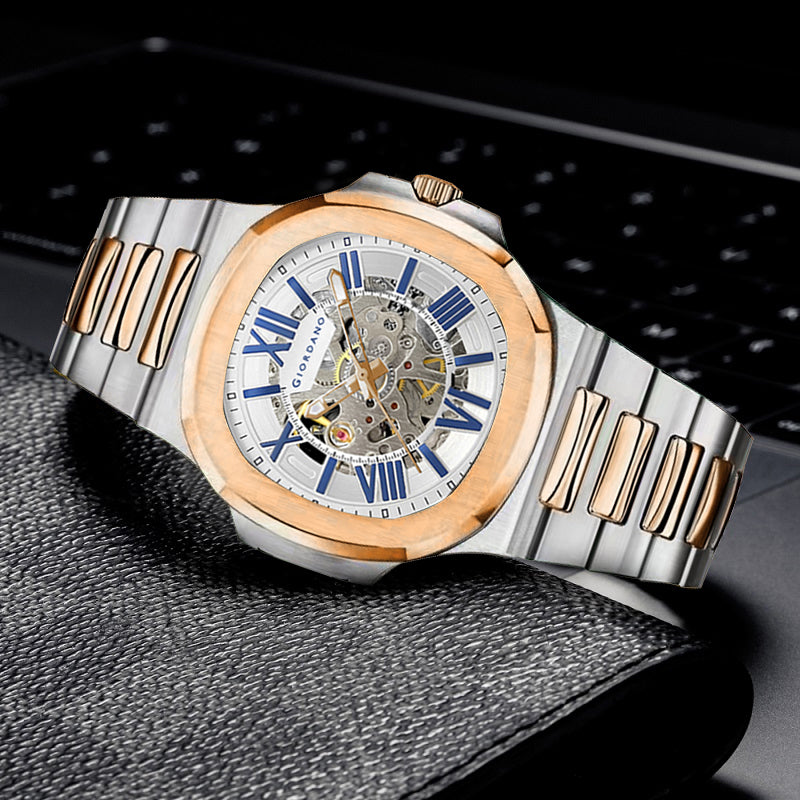 Giordano Dual-Tone Skeleton Automatic Stainless Steel Watch for Men with Luxurious Gold Accent Case | GZ-50114-44