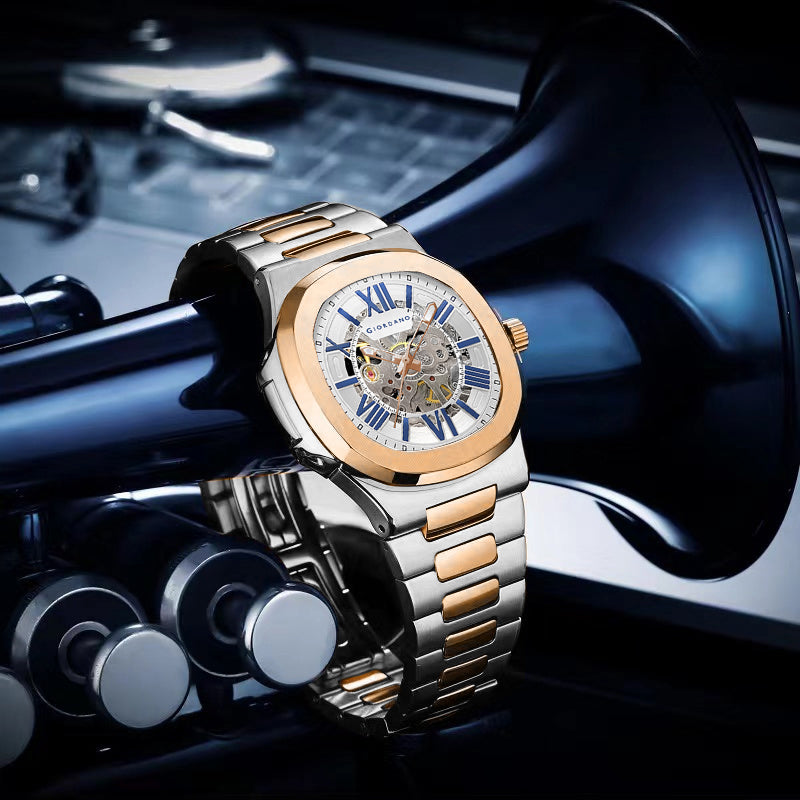 Giordano Dual-Tone Skeleton Automatic Stainless Steel Watch for Men with Luxurious Gold Accent Case | GZ-50114-44