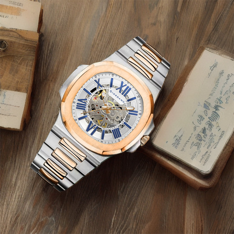 Giordano Dual-Tone Skeleton Automatic Stainless Steel Watch for Men with Luxurious Gold Accent Case | GZ-50114-44