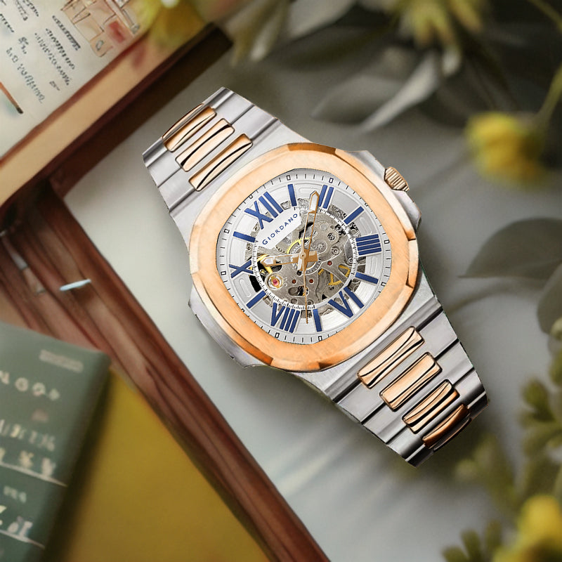 Giordano Dual-Tone Skeleton Automatic Stainless Steel Watch for Men with Luxurious Gold Accent Case | GZ-50114-44