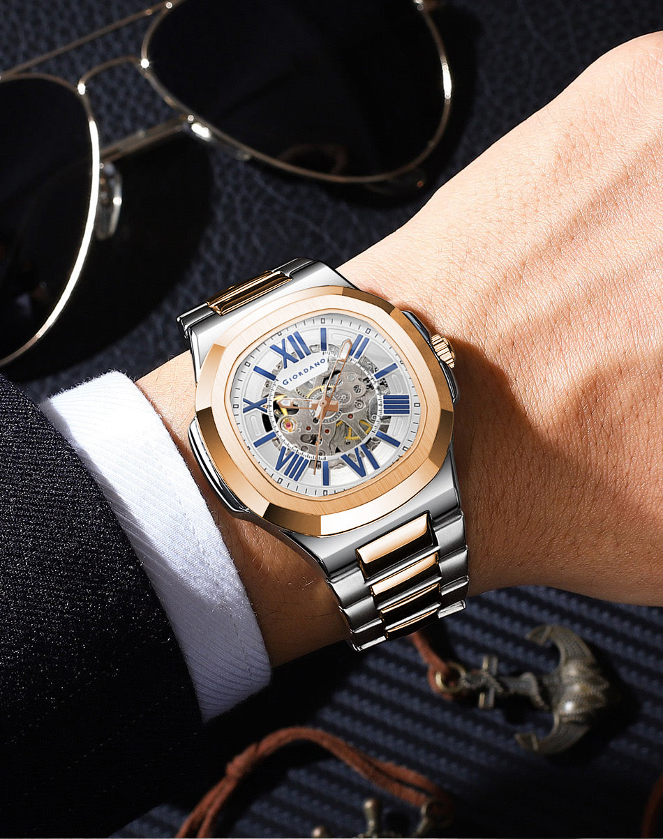Giordano Dual-Tone Skeleton Automatic Stainless Steel Watch for Men with Luxurious Gold Accent Case | GZ-50114-44