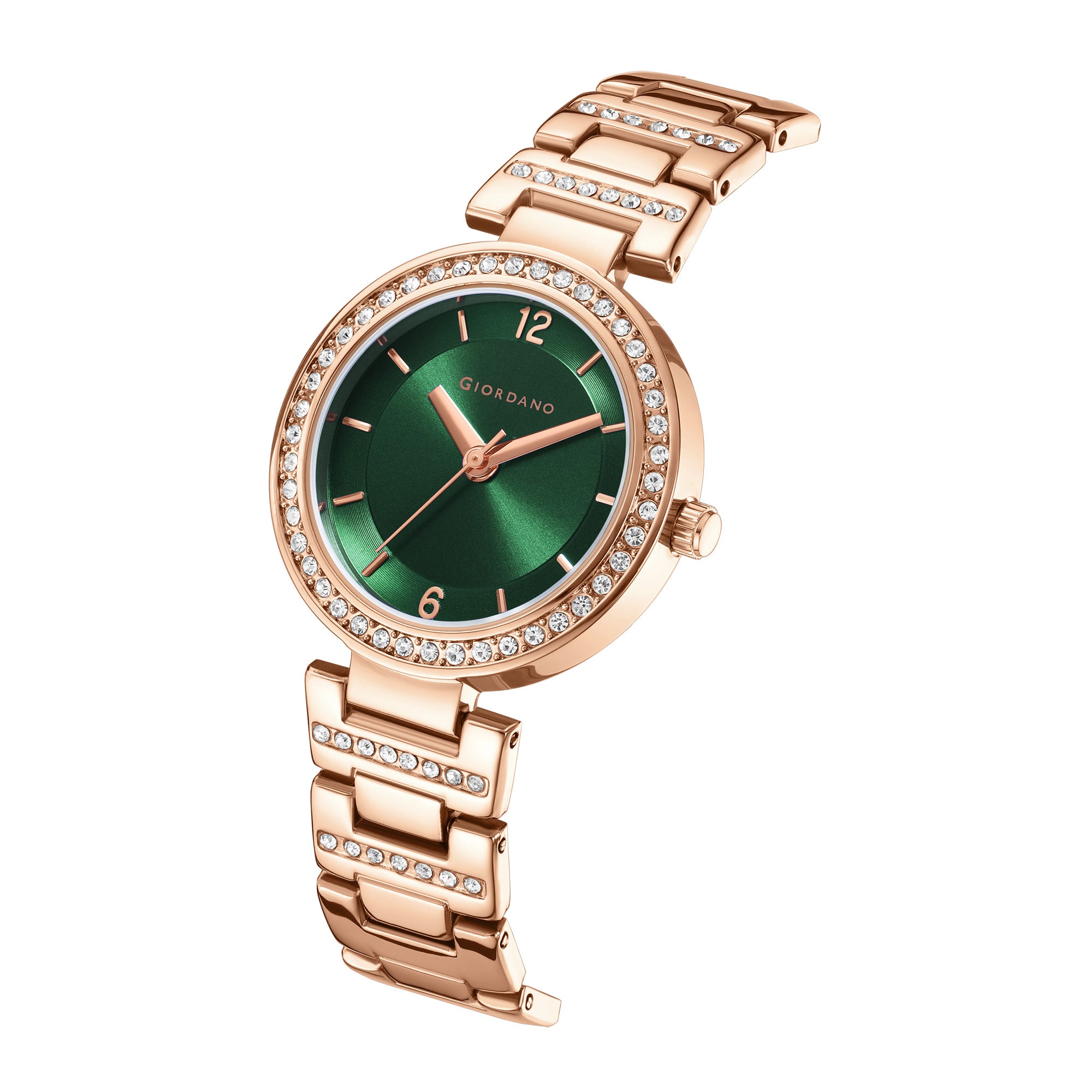 Giordano Eleganza Collection Analog Watch for Women with Diamond Studded Case and Urban Fashion Metal Strap Ladies Wrist Watch Gift for Women GD4051-55