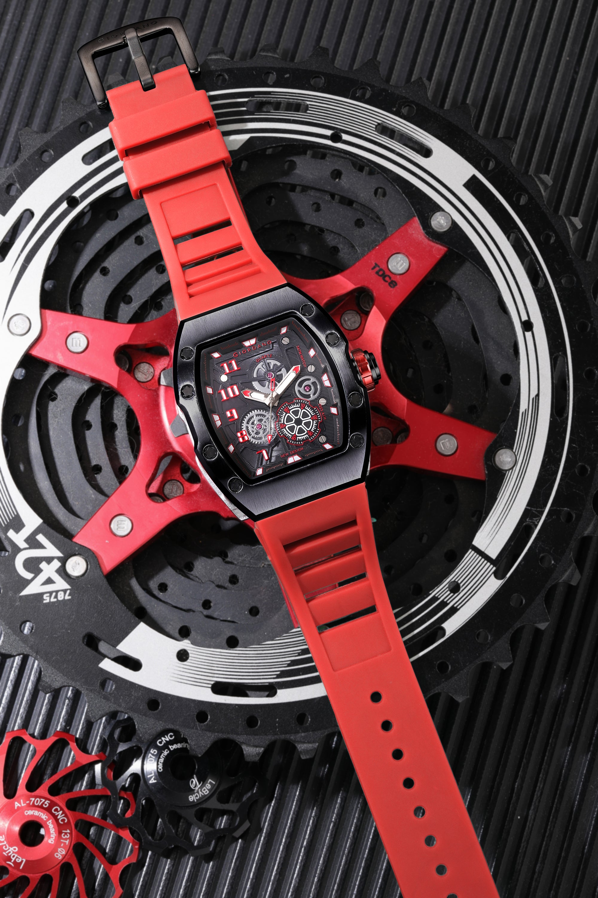 Giordano Sqaure Analog Casual Sporty Watch for Men – Mechanical-Inspired Design dial, Quartz Movement, silicon strap and date display | GZ-50150-02